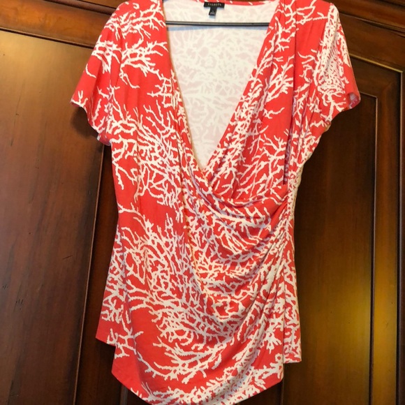Talbots Tops - Talbots Coral & ivory Coral Print top size Large